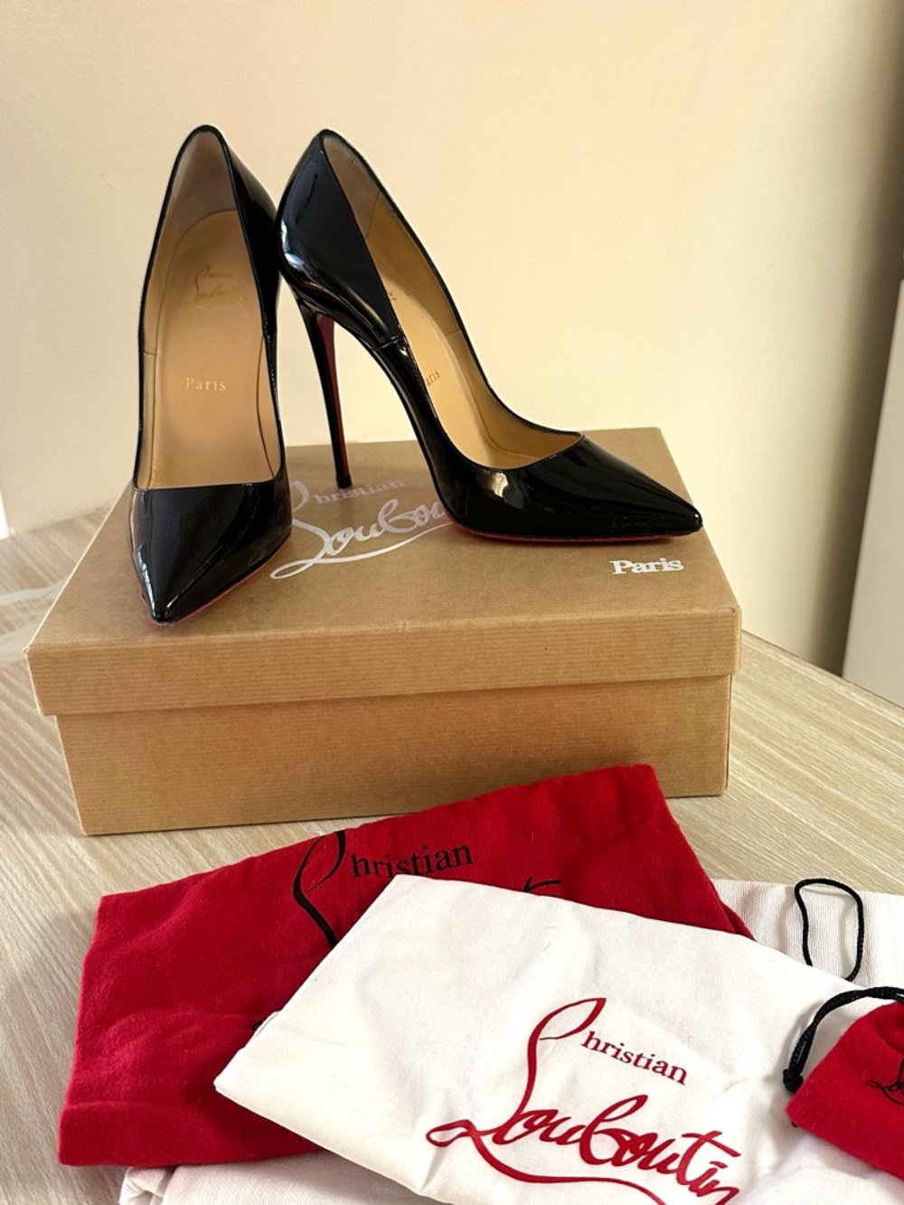 Christian Louboutin Black Patent So Kate Pumps with Iconic Red Sole